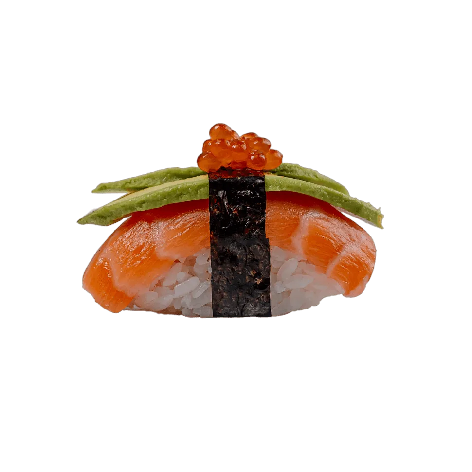 Нигири с лососем и красной икрой