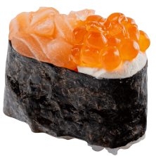 Гункан с лососем и красной икрой